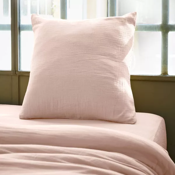 Taie d'oreiller carr�e gaze de coton (80 x 80 cm) Ga�a Rose poudr�