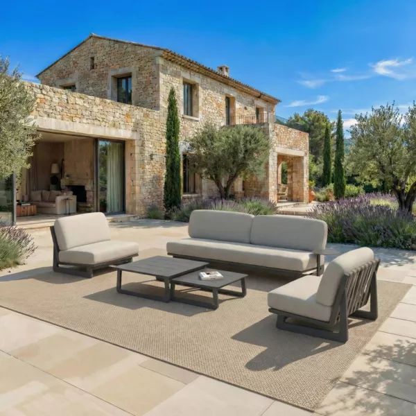 Salon de jardin en aluminium 5 places 5 pcs Long Beach Gris anthracite et taupe