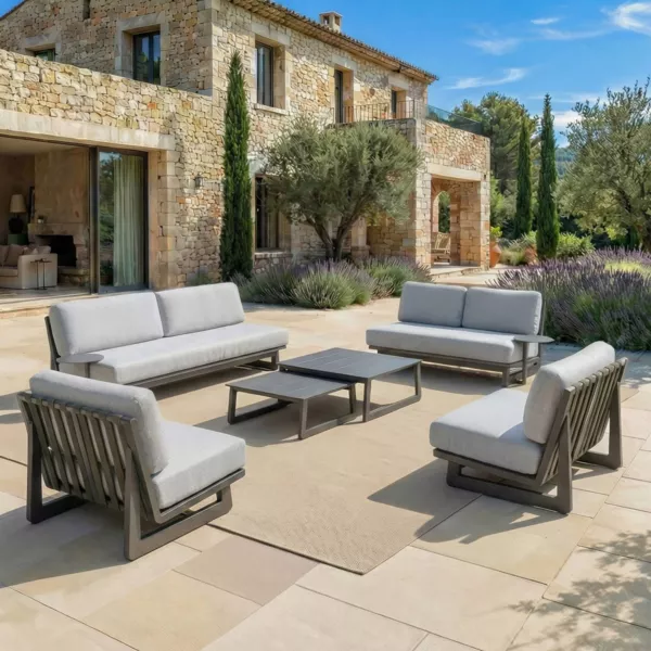 Salon de jardin en aluminium 7 places 6 pcs Long Beach Gris anthracite et gris clair