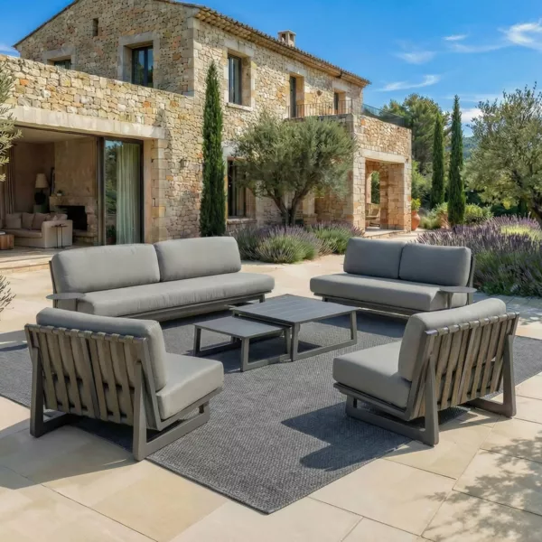 Salon de jardin en aluminium 7 places 6 pcs Long Beach Gris anthracite