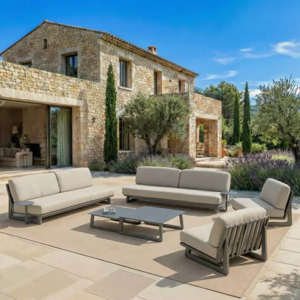 Salon de jardin en aluminium 8 places 6 pcs Long Beach Gris anthracite et taupe