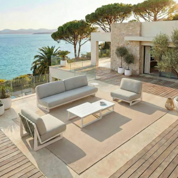 Salon de jardin en aluminium 5 places 5 pcs Long Beach Blanc cendr� et taupe