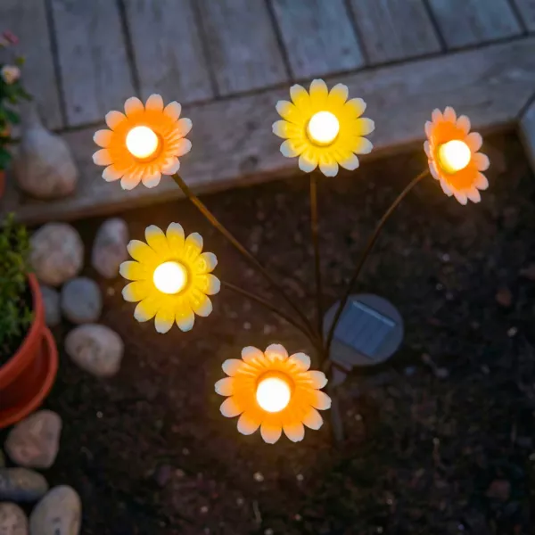 Zonne-energie verlichtingsdecoratie om in de grond te steken (H60 cm) Madeliefjes Geel en warm wit