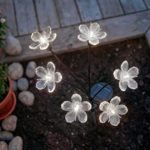 D�coration lumineuse Solaire � piquer au sol (H70 cm) Flowers Blanc chaud