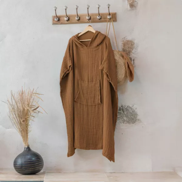 Erwachsenen-Poncho aus Baumwoll-Gaze S/M Ga�a Camel