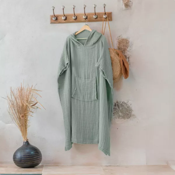Erwachsenen-Poncho aus Baumwoll-Gaze L/XL Ga�a Eukalyptusgr�n