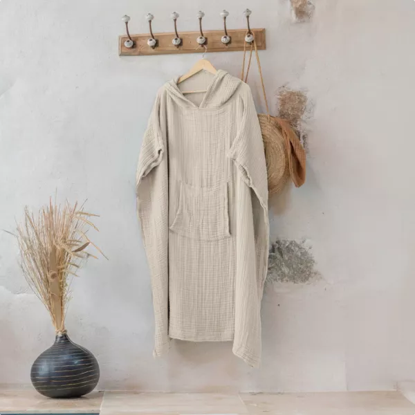 Volwassenen poncho van katoengaas S/M Ga�a Beige