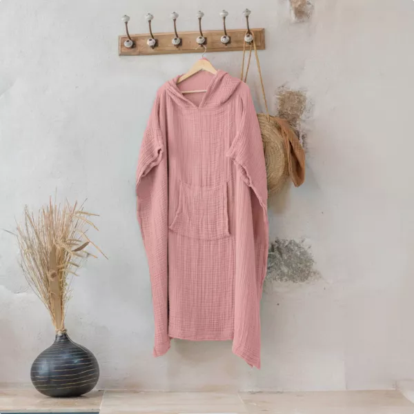 Volwassenen poncho van katoengaas S/M Ga�a Perzikroze