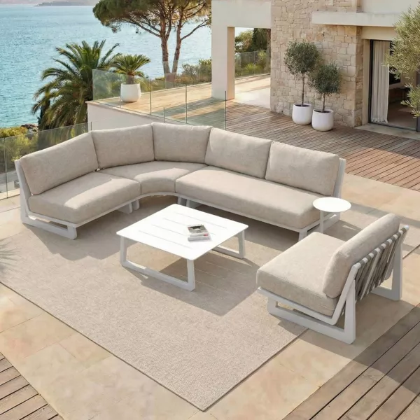 Set angolare in alluminio per giardino 5 posti 5 pezzi Long Beach Bianco cenere e tortora
