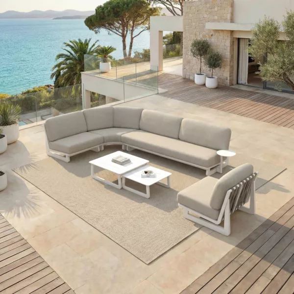 Ecksofa-Gartenm�belset aus Aluminium, 6 Sitzpl�tze, 6-teilig, Long Beach, Aschwei� und Taupe