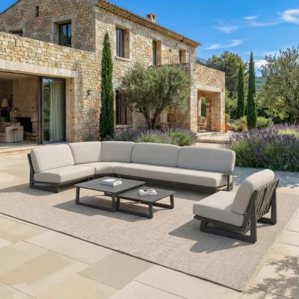 Set angolare da giardino in alluminio 6 posti 6 pezzi Long Beach Antracite e grigio chiaro