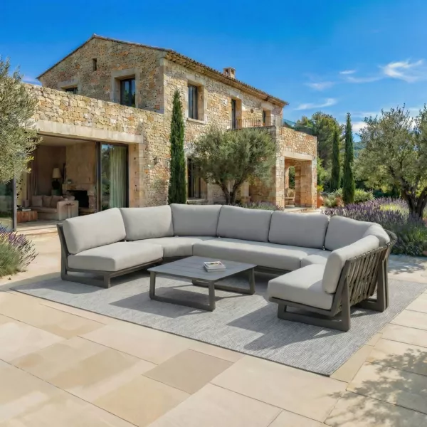 Ecksofa-Gartenm�belset aus Aluminium f�r 6 Personen Long Beach Anthrazitgrau und Hellgrau