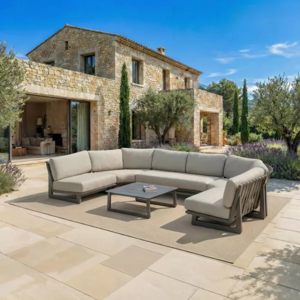 Ecksofa-Gartenm�bel-Set aus Aluminium f�r 6 Personen Long Beach in Anthrazitgrau und Taupe