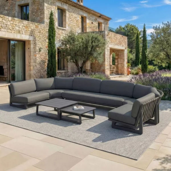 Salon de jardin d'angle en aluminium 7 places 7 pcs Long Beach Gris anthracite