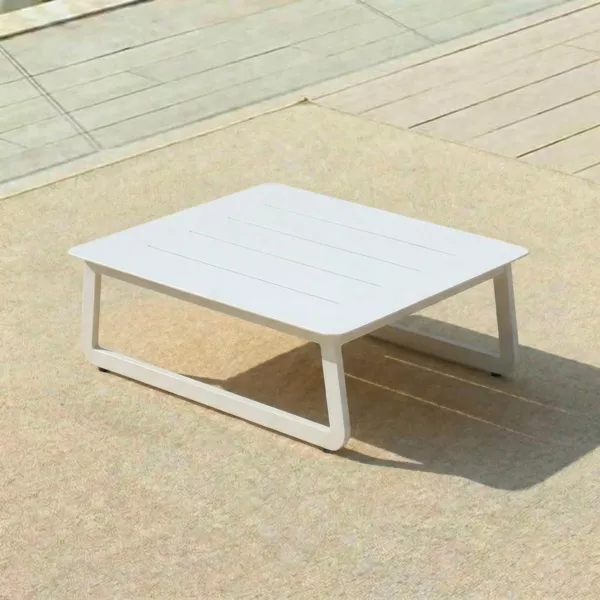 Vierkante lage tuin salontafel van aluminium (70 x 70 cm) Long Beach Ash White