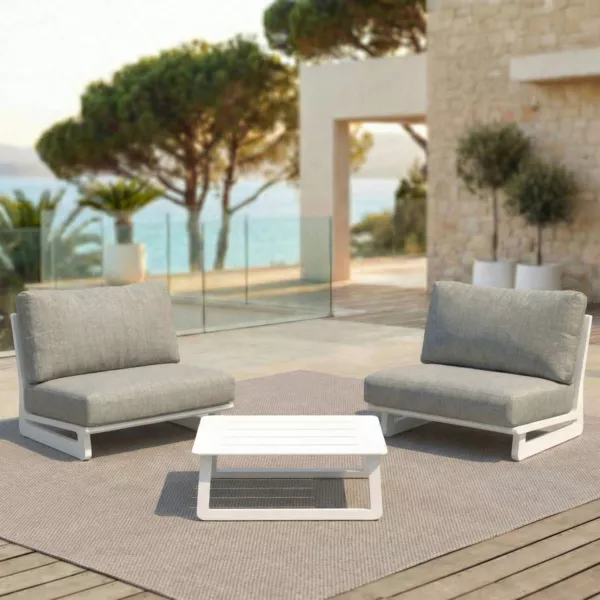 Tuinset van aluminium voor 2 personen, 3-delig, Long Beach, Asgrijs en Beige