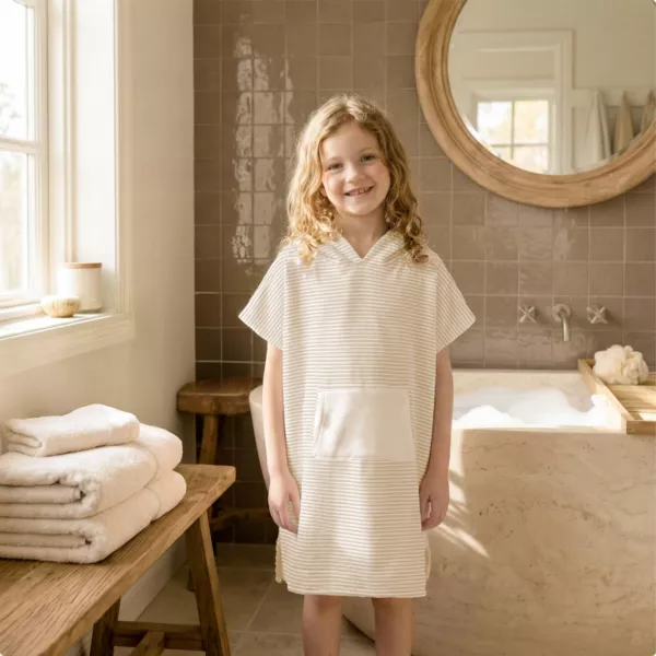 Poncho de bain enfant coton et �ponge 6/10 ans Marina Beige
