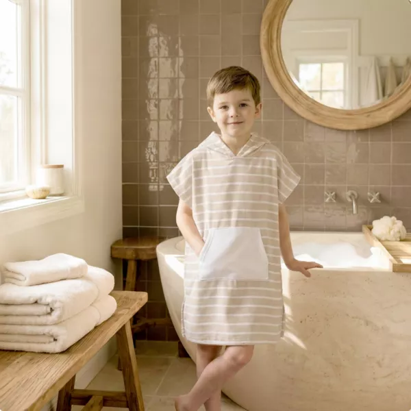 Kinderbadponcho van katoen en spons 2/5 jaar Mist Beige