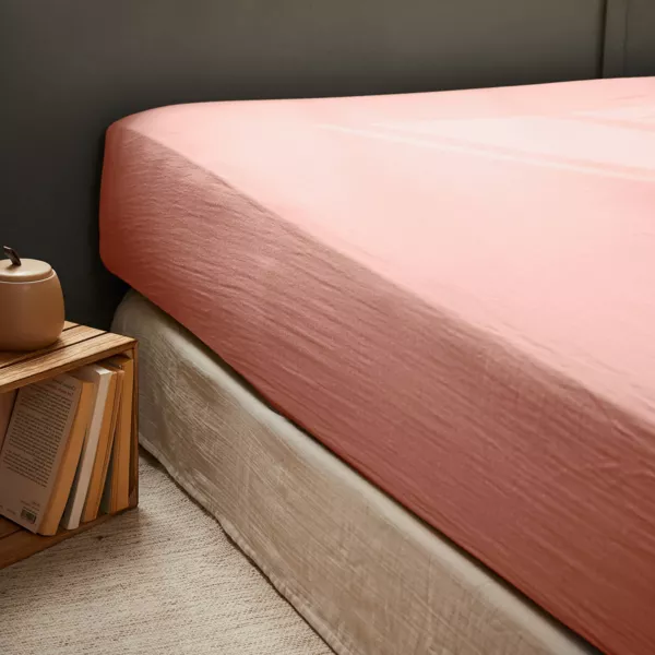 Drap housse gaze de coton (200 x 200 cm) Ga�a Rose p�che