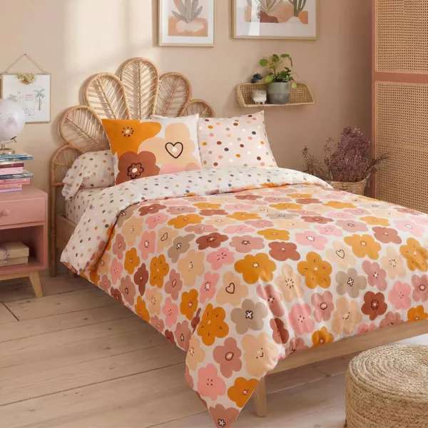 Housse de couette et deux taies enfant coton (200 x 200 cm) Barbotine Multicolore