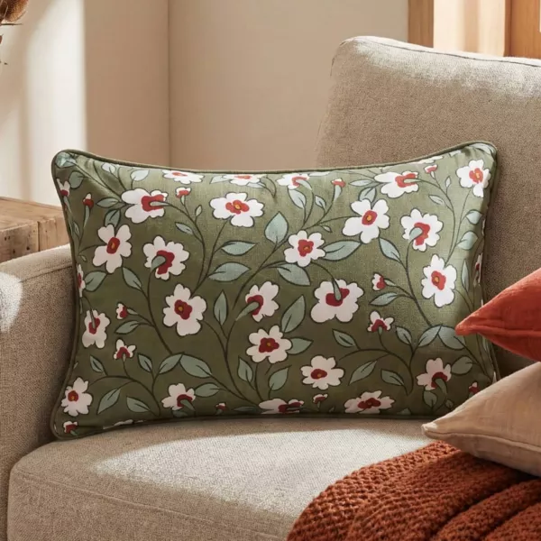 Cuscino rettangolare in garza di cotone (40 x 60 cm) Ga�a margherita Verde rosmarino