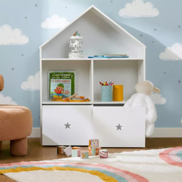 Etag�re enfant bois 3 niveaux (H97 cm) Stars Blanc