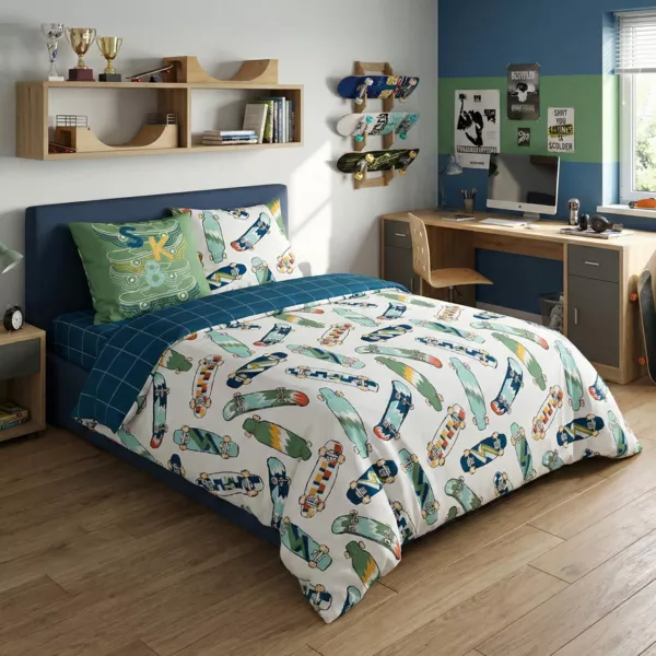 Housse de couette et deux taies enfant coton (200 x 200 cm) California Bleu