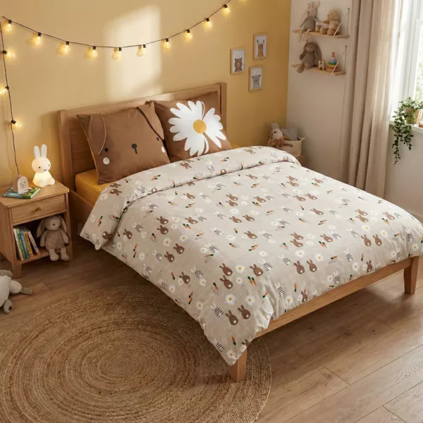 Copripiumino e due federe per bambini in cotone (240 x 220 cm) Pompon Marrone