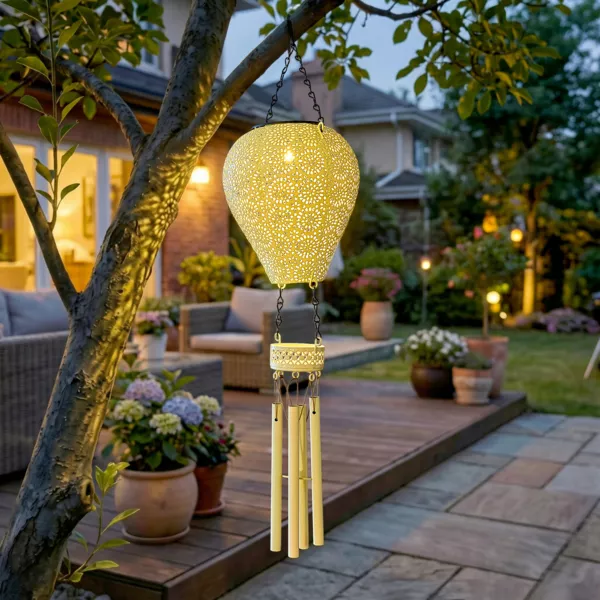 Suspensi�n solar LED para jard�n (H56 cm) Globo aerost�tico Verde Pino