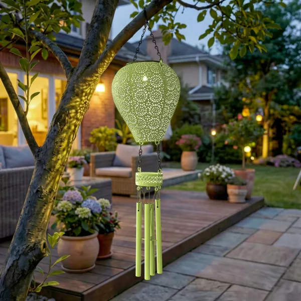 Suspensi�n solar LED para jard�n (H56 cm) Globo aerost�tico Amarillo