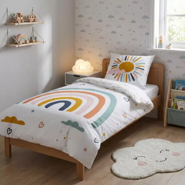 Housse de couette et une taie enfant coton (140 x 200 cm) Arc-en-ciel Multicolore