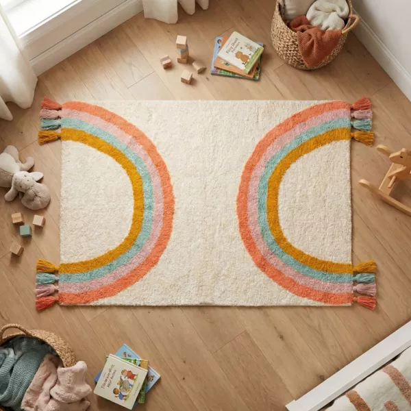 Tapis coton enfant (150 x 100 cm) Arc en ciel Multicolore