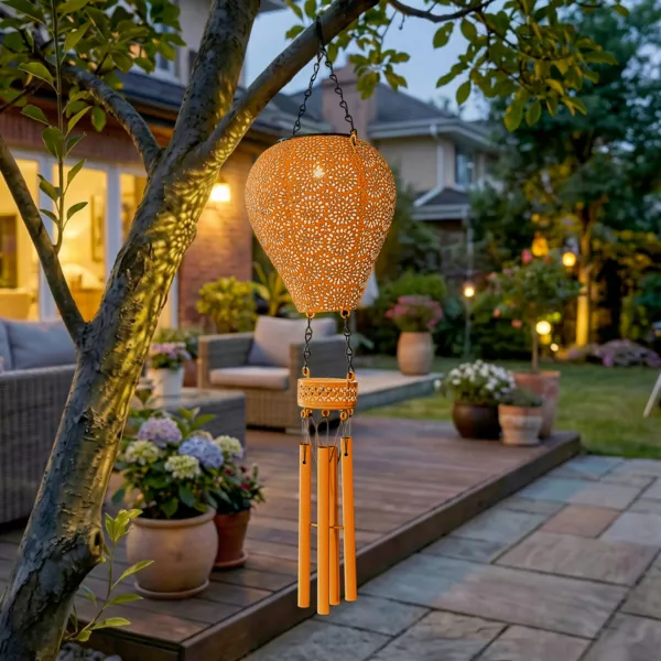 Solar-LED-Gartenh�ngeleuchte (H56 cm) Hei�luftballon Orange