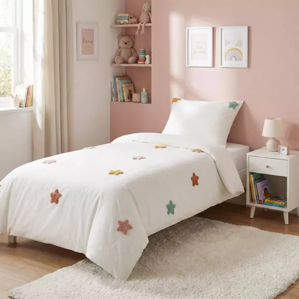 Copripiumino e una federa quadrata bambino cotone (140 x 200 cm) Stelle Multicolore