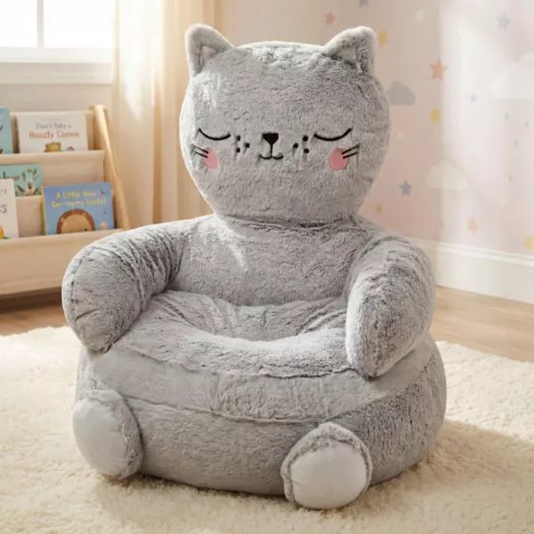 Puf infantil gato (45 x 45 cm) Louisa Gris granito