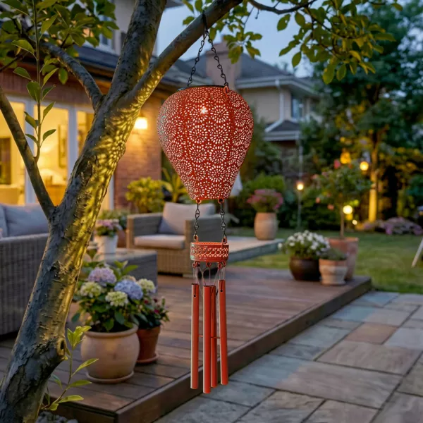 Suspension de jardin solaire LED (H56 cm) Montgolfi�re Rouge
