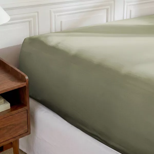 Drap housse percale de coton (140 x 190 cm) Diane Vert Sauge