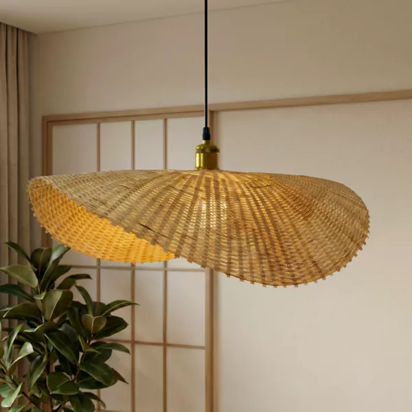 Lysende h�ngelampe i flettet bambus (D60 cm) Calvi� Natur