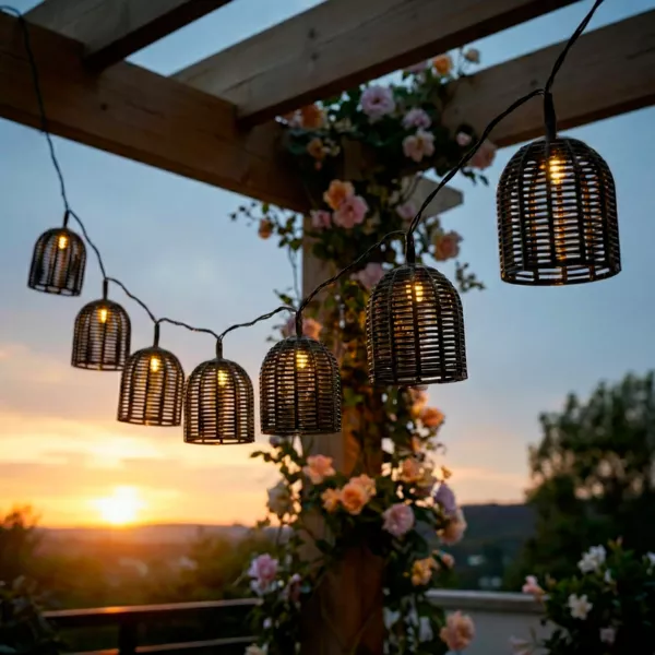 Guirlande lumineuse solaire résine tressée 10 LED (2,70 m) Garden chic Noir