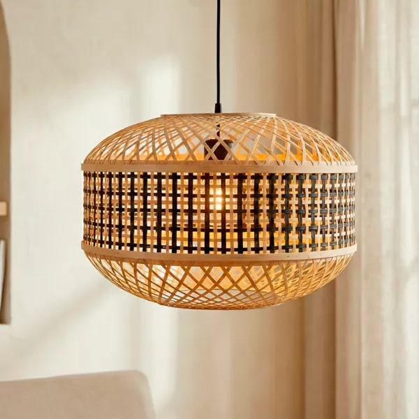 Suspension lumineuse en bambou (D45 cm) Huesca Noir et naturel