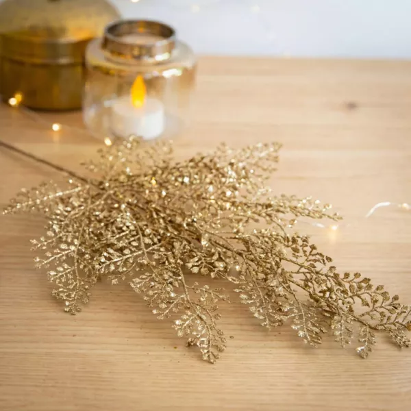 Branche de feuilles (H68 cm) Peuplier pailleté Or