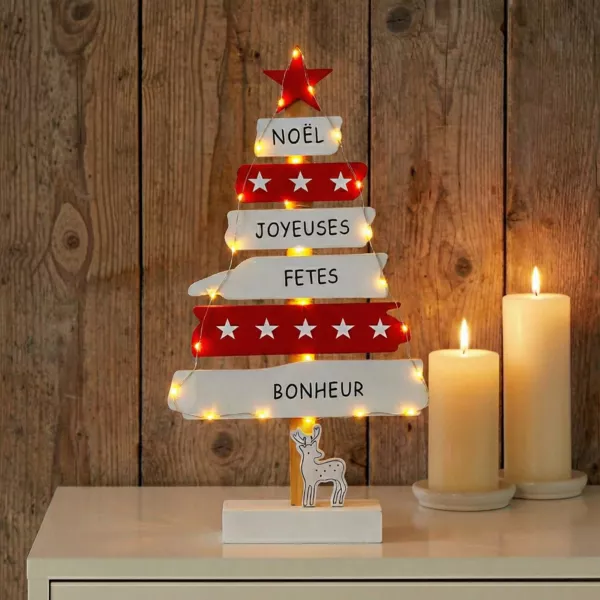 Houten verlichte kerstboom (batterij) Warm wit