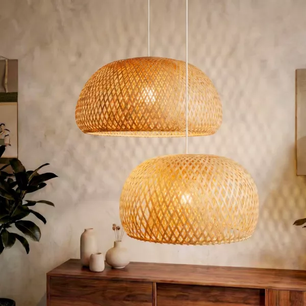 Set di 2 sospensioni luminose in bamb� (D61-D39 cm) Manacor Naturale