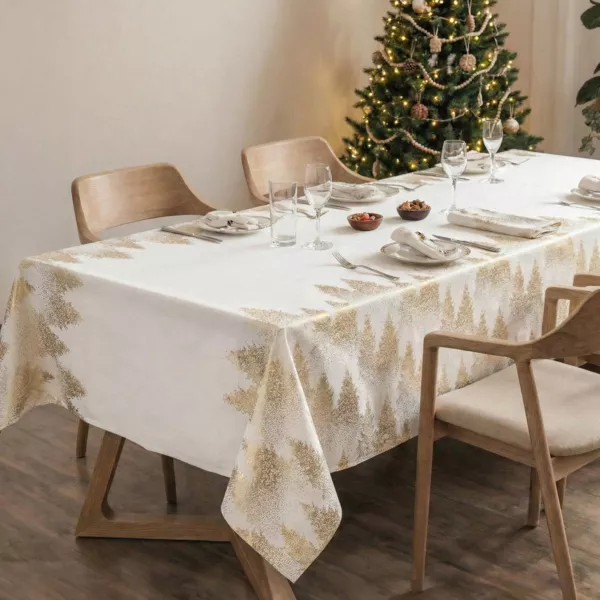 Nappe de No�l rectangulaire (140 x 240 cm) Sapin Or