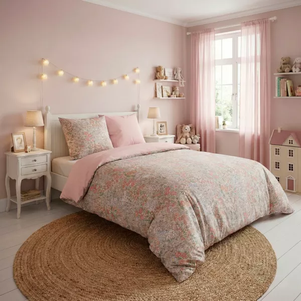 Completo lenzuola per bambini con 2 federe in cotone (240 x 220 cm) Pimprenelle Rosa