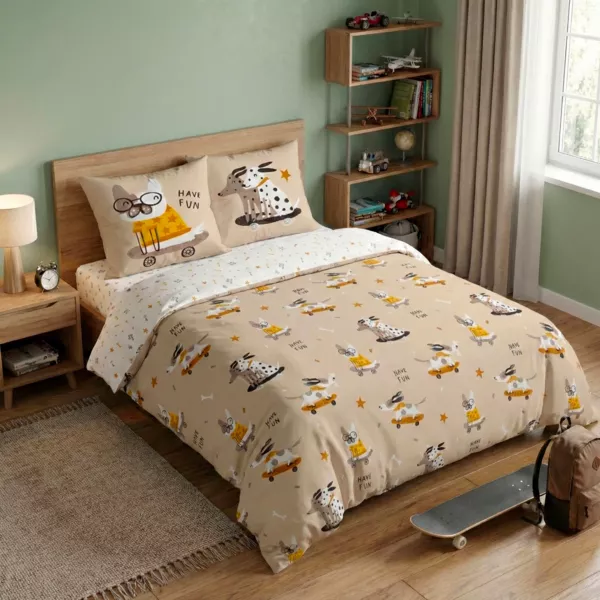 Housse de couette enfant et 2 taies d'oreiller coton (240 x 220 cm) Isidore Multicolore