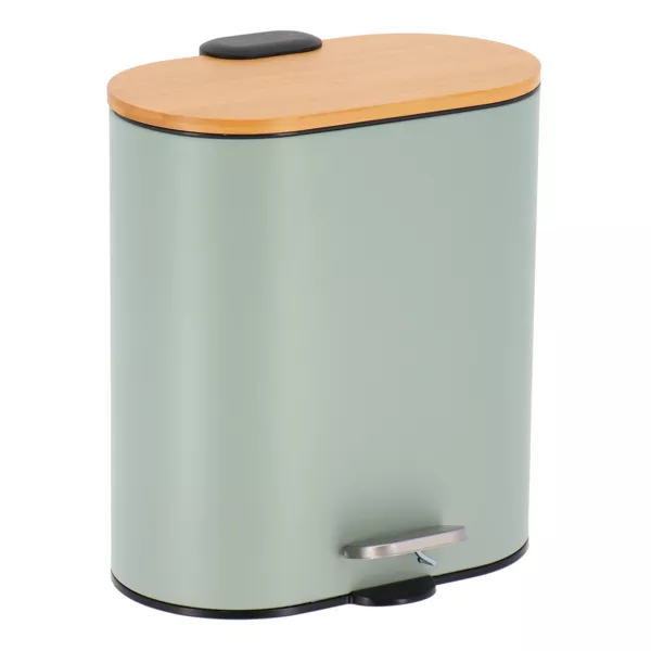 Poubelle salle de bain bambou avec frein de chute Tempo Vert eucalyptus