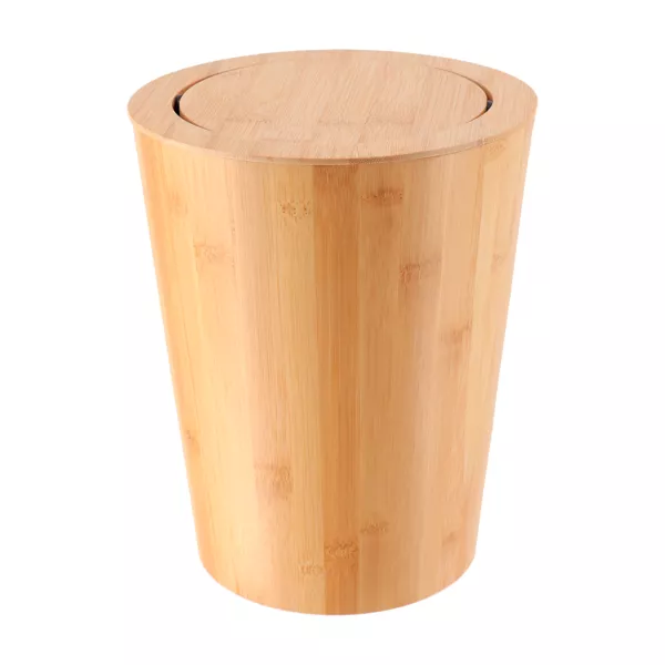 Badkamer prullenbak van bamboe met kanteldeksel Naturo Beige