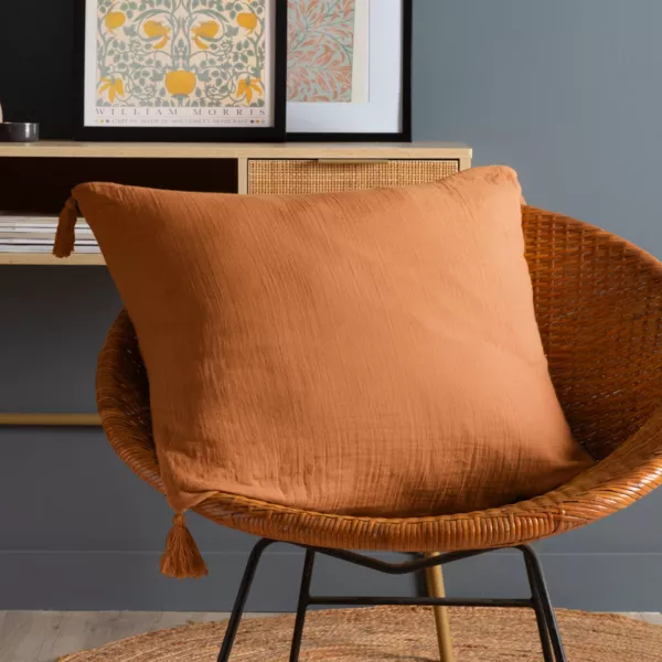 Coussin carr� gaze de coton (60 x 60 cm) Ga�a Abricot