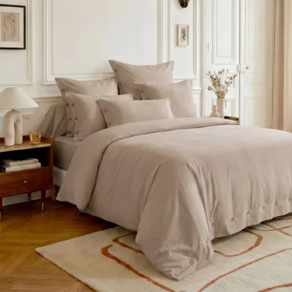 Housse de couette percale de coton (260 x 240 cm) Diane Ficelle